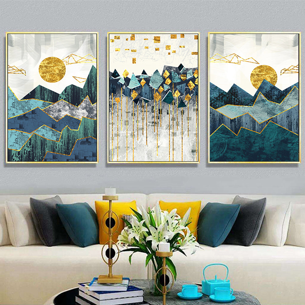 Nordic Geometric Mountain Canvas Set