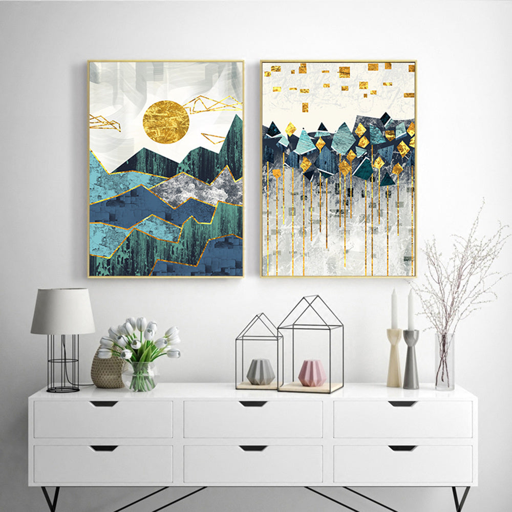Nordic Geometric Mountain Canvas Set