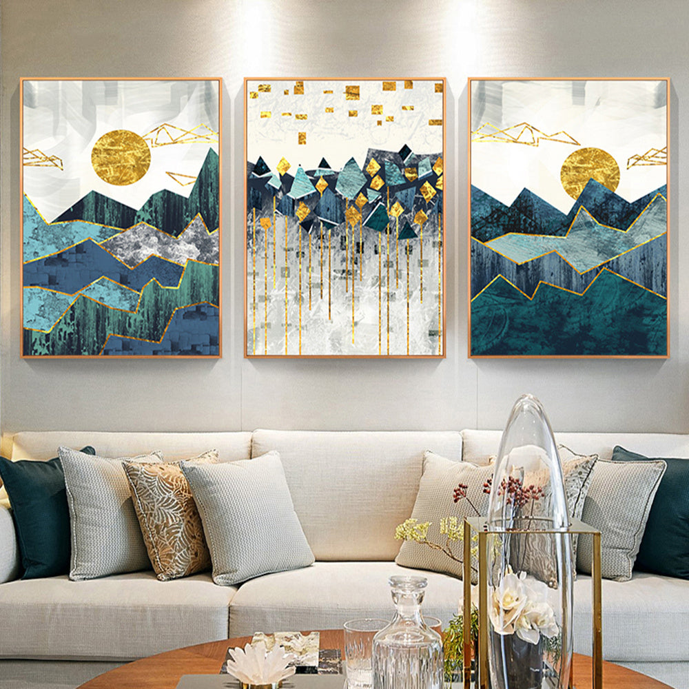 Nordic Geometric Mountain Canvas Set