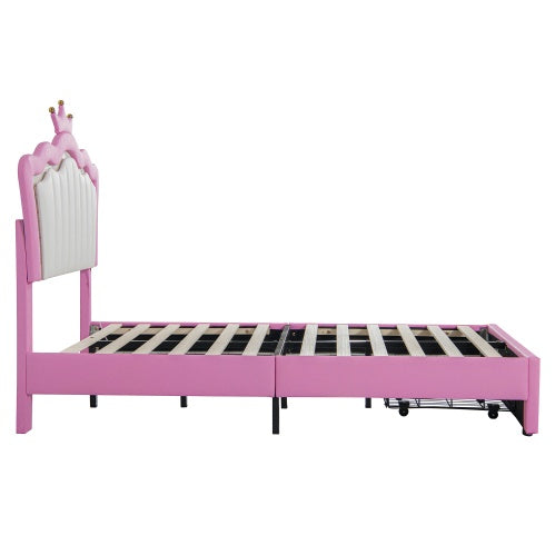 Aurora Twin Upholstered Bed Frame with LED Crown Headboard & Storage Drawer